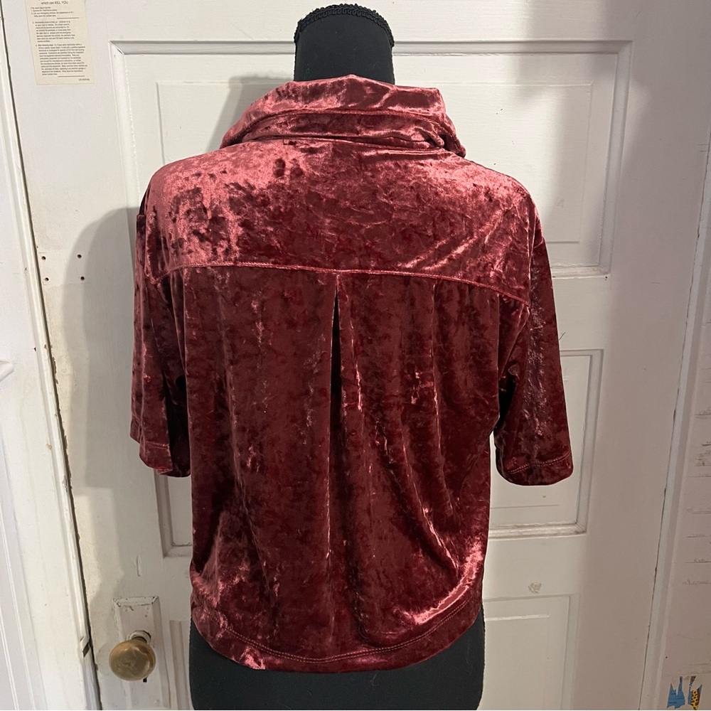 Stars Above Crushed Velvet Button Down Sleep Top in Burgundy - Picture 2 of 3